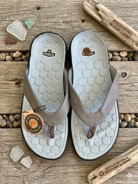 TredAgain Men Eco-Friendly Flip Flops Grey Sz 10 Upcycled Tire Sole Thong Sandal